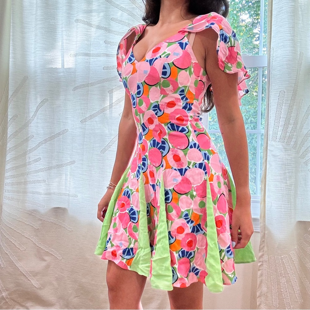 STAUD Mini Printed Ruffle Chiquita Peach Dress Size 0